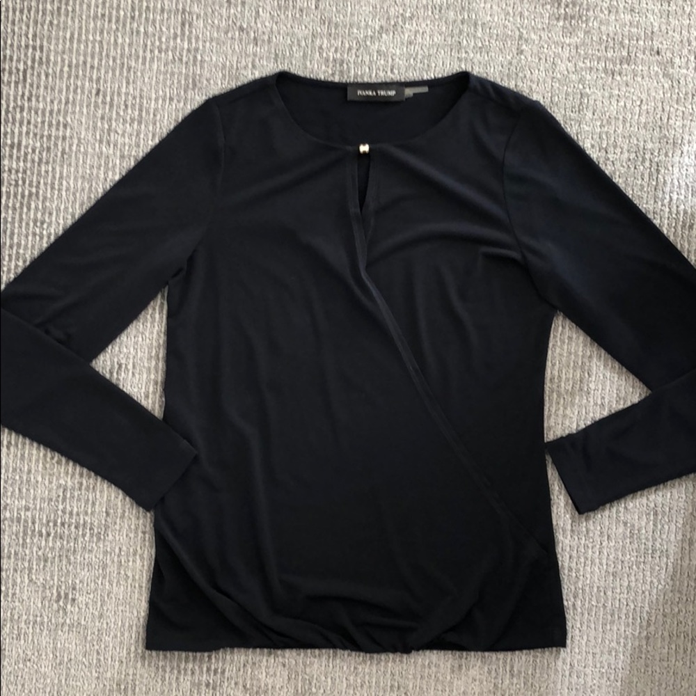 Long sleeve navy blue wrap blouse - XS